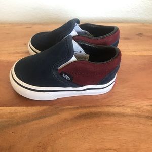 NEW Vans sz 4 baby - navy & burgundy slip ons